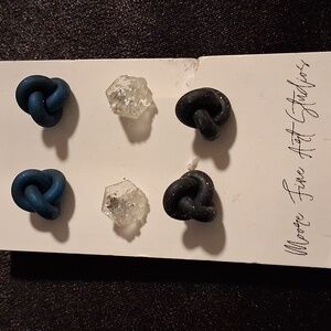 Blue and Black Knot Stud Earrings Set . Nwt